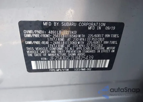 2020 Subaru Forester Premium из США, поврежденный, VIN JF2SKAGC7LH425439